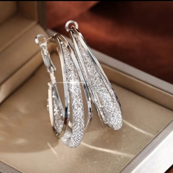 Jewelry - Mesh Twisted Hoop Earrings Inlaid Shiny Zircon Beautiful Pierced Earrings